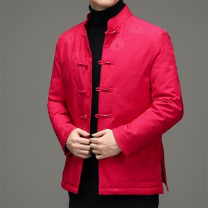 AN9917钱塘2020-3秋冬中老年男士长袖宽松休闲唐装羽绒服外套P180图片