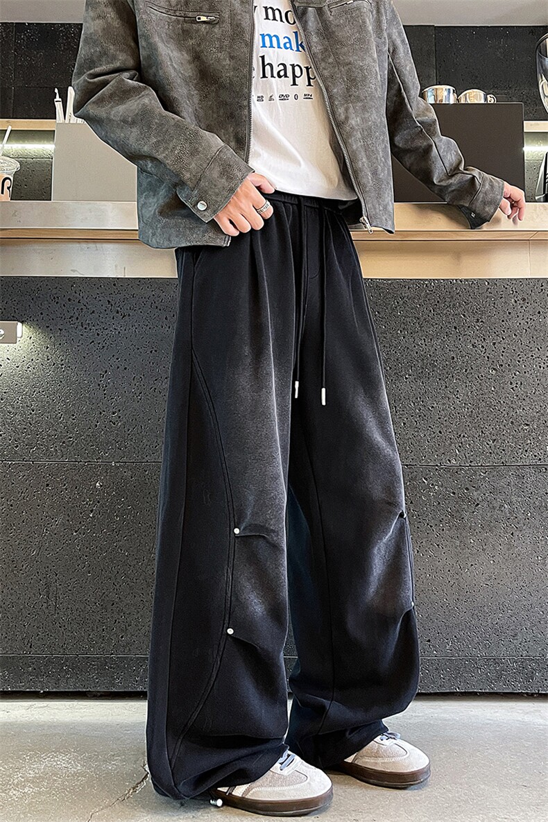 潮牌直筒运动卫裤男女垂感美式复古裤子宽松设计感休闲裤K9164P58,男装休闲裤,电商D206-1