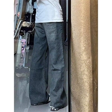 网图现货美式宽松微喇不规则破洞牛仔长裤K9140P45，男装牛仔裤，星座205-3