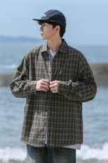 潮流格子衬衫男港风休闲长袖外套青少年男装2377P35，男装衬衫，星座1107-1