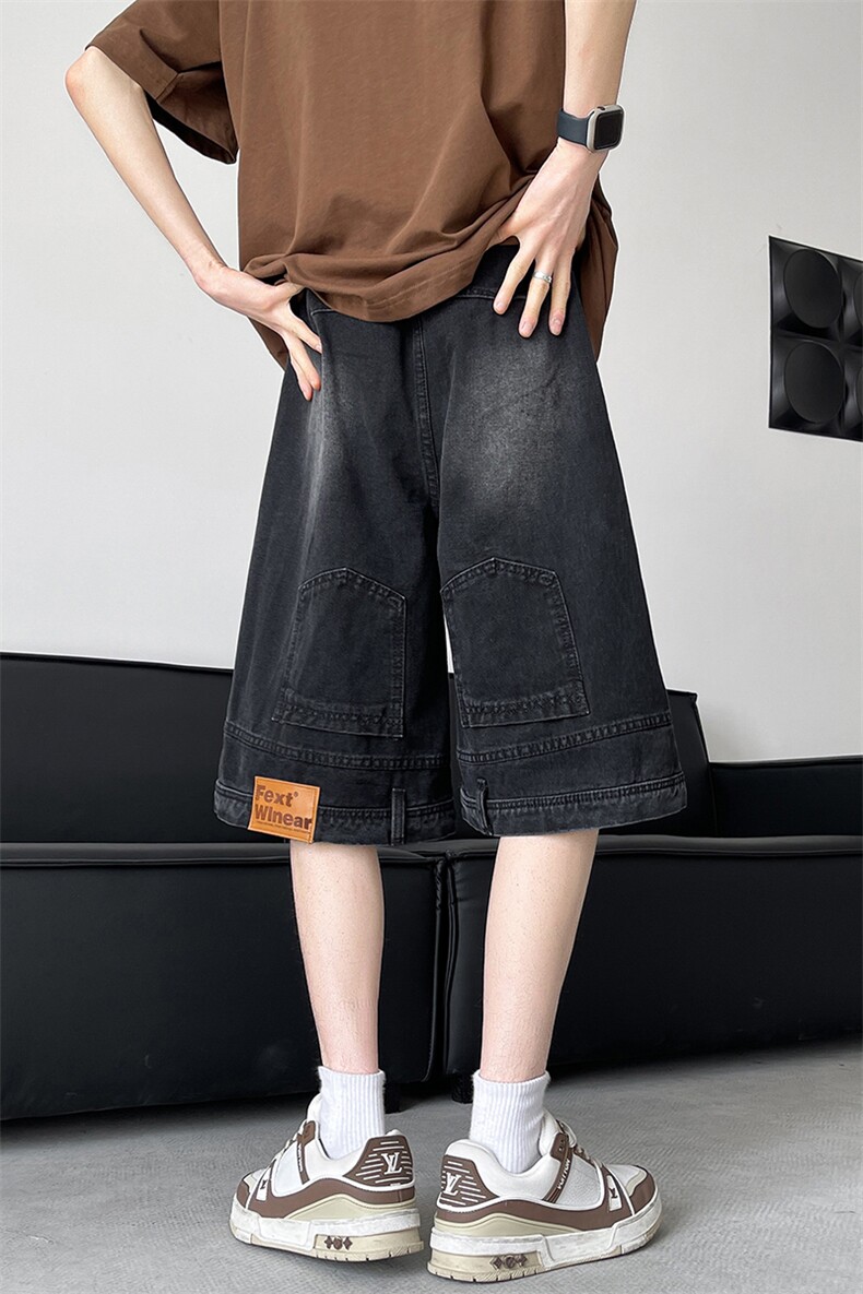 8XL-M特大码牛仔裤短裤男美式倒装五分裤子宽松直筒DK1527P45,男装牛仔裤,电商D206-1