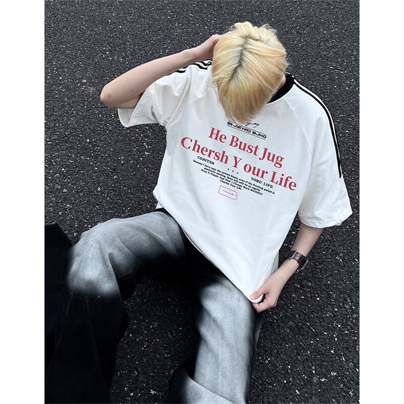 夏季美式高街重磅纯棉三条杠织带撞色男女短袖T恤ZD602-特P30,男装T恤,电商A486-1