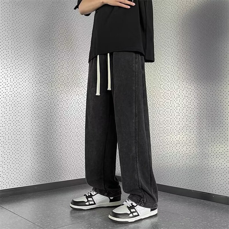 vibe高街黄泥色牛仔裤男美式水洗做旧男生宽松直筒长裤HK107P50,男装牛仔裤,星座1116-2