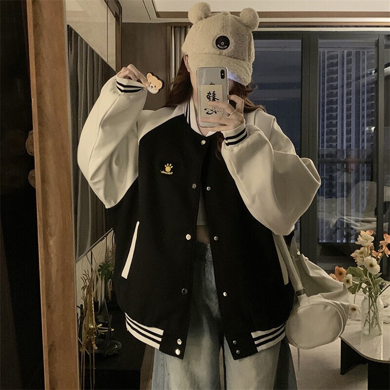 春季新款港风日系立领拼色棒球服魔术贴小熊夹克外套JK1411-P85,男装夹克,星座313A(原308A-2)