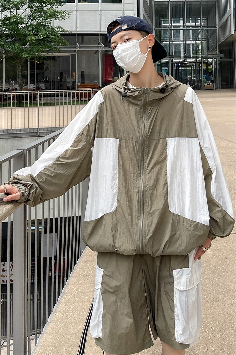 夏季撞色夹克衫防晒服套装运动风时尚防晒衣男XZ514-2-1611-P98,男装防晒衣,星座514-2(原B239)