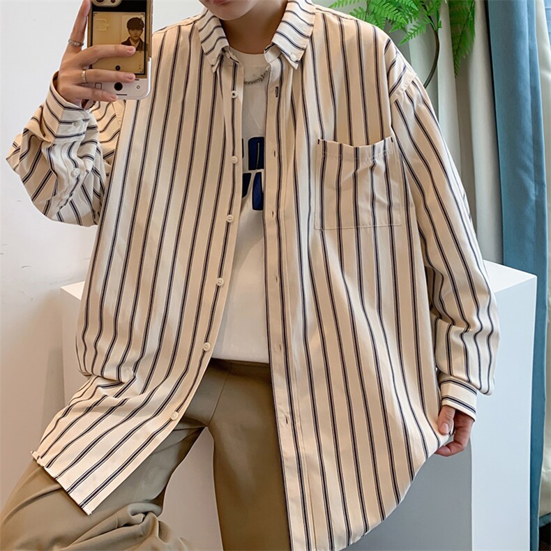 衬衫男长袖韩版潮流男休闲帅气春季男装修身条纹白衬衣CS031-P35,男装衬衫,星座308B-1