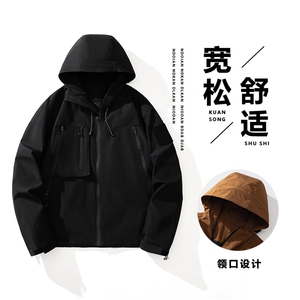 情侣户外防水夹克男机能风工装袋外套冲锋衣J91-P45小牛津图片