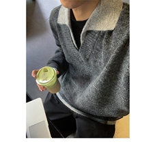 F09-P68高质量柔软北极绒假两件毛衣，男装针织衫/毛衣，电商B323A