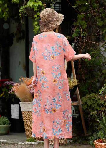 现货2021春夏新款民族风苎麻印花沙滩连衣裙，女装连衣裙，美诗欧 Missorly