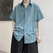 CS2009夏季宽松雪纺垂感短袖衬衫男港风中性冷淡风，男装衬衫，星座507