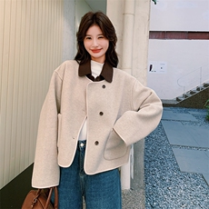 已出大货撞色毛呢短外套2D001-6720-P155-K238，女装毛呢外套，2D001