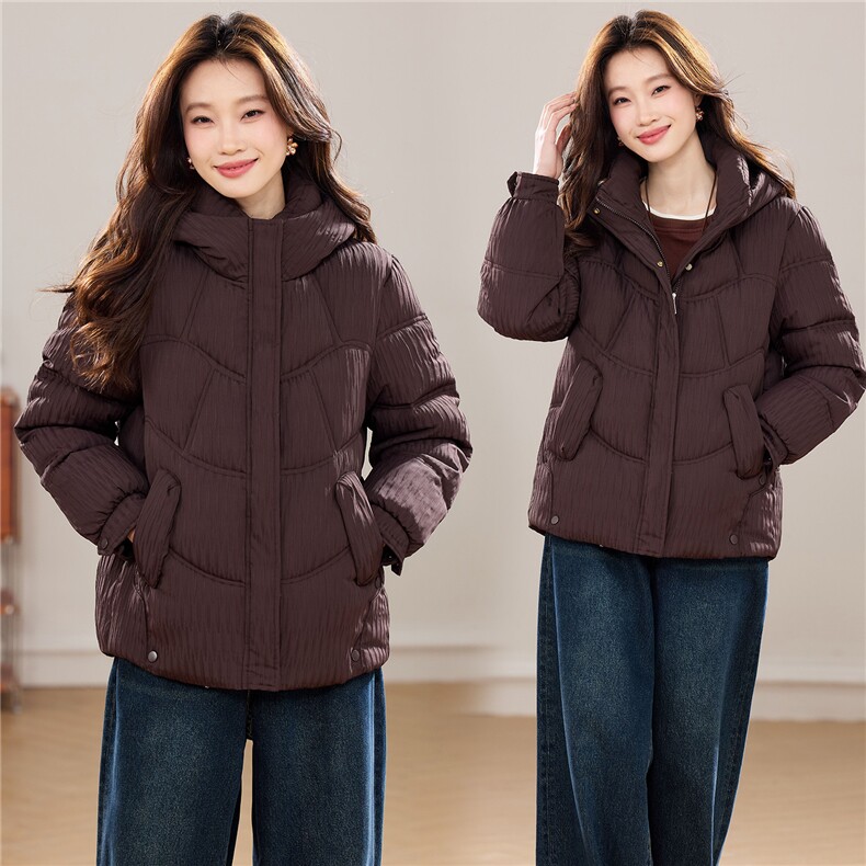 现货2025冬季新款休闲优雅时尚连帽加棉加厚女士棉服，女装棉衣/棉服，木子恋