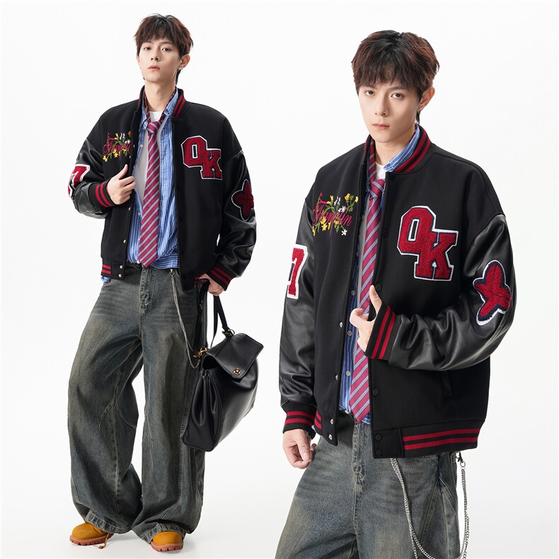 M-6XL 加大码美式重工刺绣棒球服外套 5872特P95控149图片