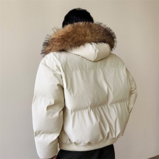 现货三防重磅硬挺boxy短款羽绒棉衣座山雕大毛毛领PU皮棉服外套冬，男装棉衣，电商A486-1