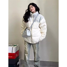小香风拼接棉服女2025新款冬季学生小个子棉衣短款韩系甜美面包服，男装棉衣，星座1210-1