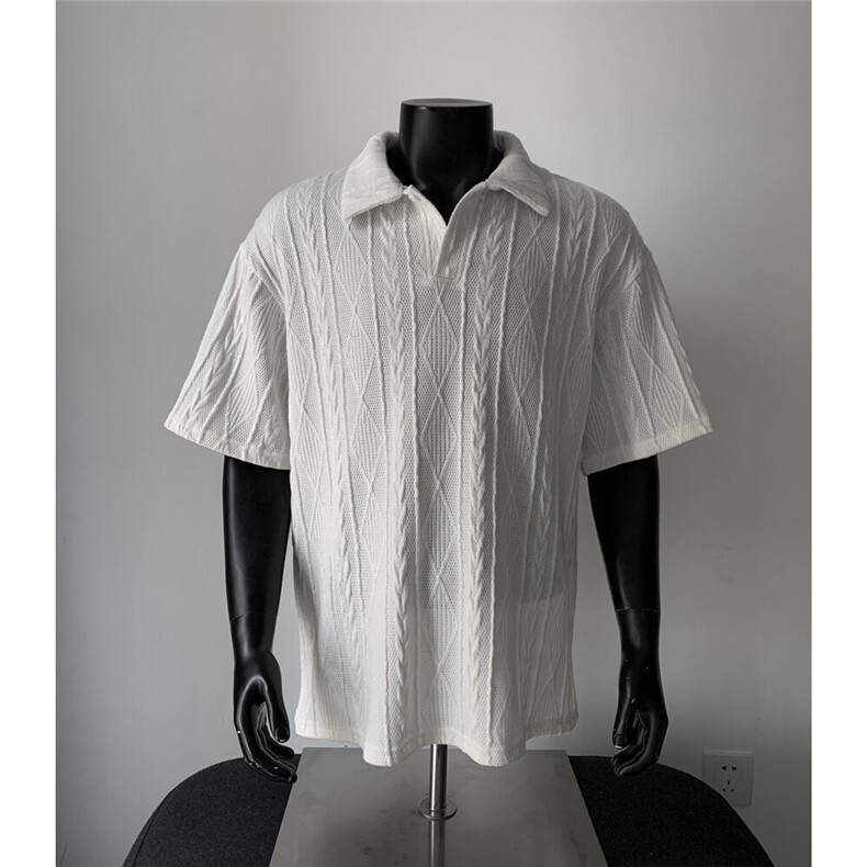 图宽松肌理感针织polo衫男2025夏复古翻领T恤老钱风短袖P35，男装Polo衫，电商C306-1