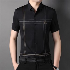 纯色夏季男士短袖无痕免烫衬衫中年薄款免烫商务休闲色半恤衫图片