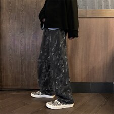 秋季新款古着提花牛仔裤男Vibe风直筒裤高街坠感休闲裤K1466-P43，男装休闲裤，星座512-4