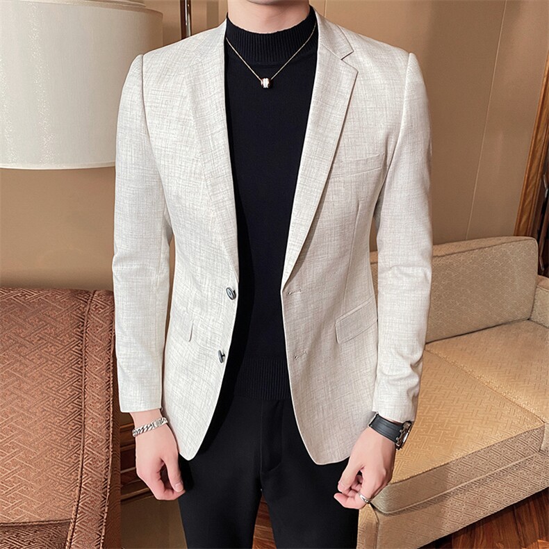 2023新款男士麻西装仿麻西服米色男士外套801-,男装西服,电商D225