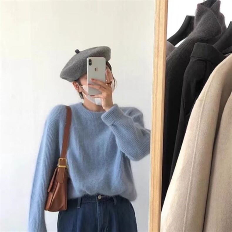 秋冬季羊毛圆领简约奶系百搭休闲羊毛衫,女装羊毛衫,锦瑟羊绒