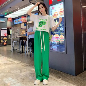 运动套装女时尚潮流舒适两件套2022年夏季韩版休闲白搭T恤阔腿裤图片