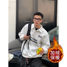 2025秋季新款重磅字母印花POLO领卫衣男秋冬潮流街头宽松翻领外套，男装Polo衫，星座1210-1