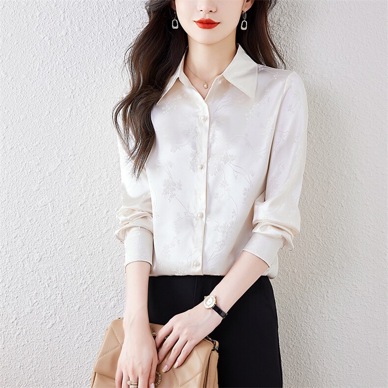 2024新款POLO领薄款衬衫女宽松提花气质中式风复古衬衣开衫,女装衬衫,梦白服饰厂