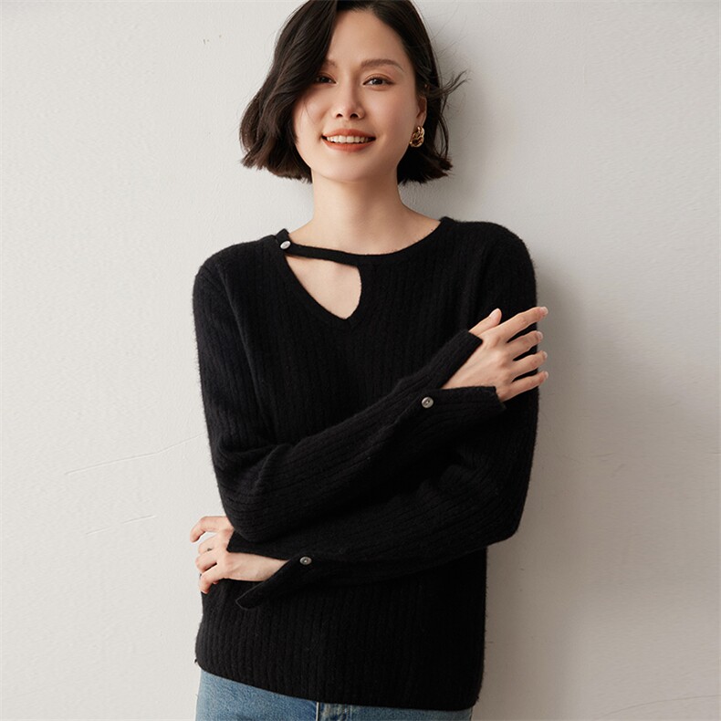 三粒扣女秋冬新款针织羊绒衫2024年秋冬季设计感，女装羊绒衫，蒂暖羊绒