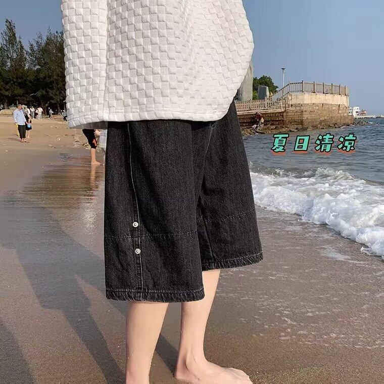 夏季薄款牛仔短裤男ins潮牌宽松百搭五分裤港风潮流学生直筒裤子,男装牛仔裤,星座506A