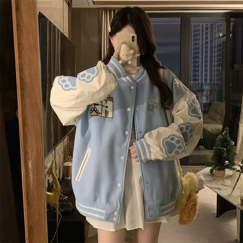 A537-P88复古字母刺绣棒球服男女秋冬情侣宽松夹克外套潮牌,男装夹克,星座911