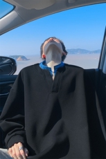 特批P48无差价420g重磅条纹V领假两件拼接美式大码卫衣男W5431，男装卫衣，电商A001-1