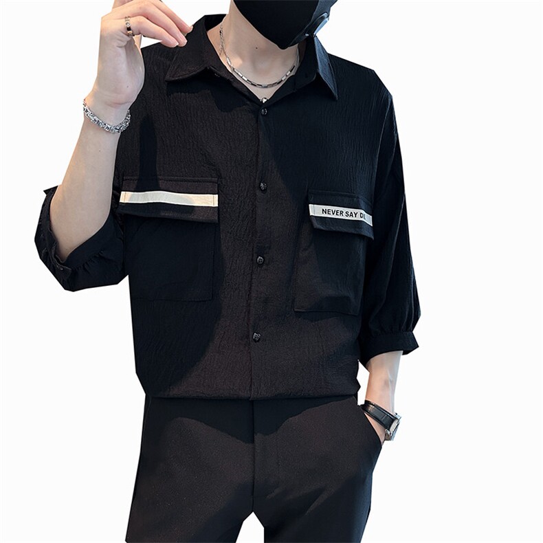 2025春季新款潮牌七分袖衬衫轻熟冰丝半袖衬衣男士上衣901C03p58,男装衬衫,星座901