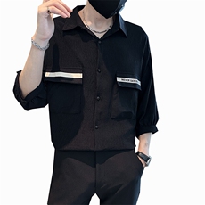 2025春季新款潮牌七分袖衬衫轻熟冰丝半袖衬衣男士上衣901C03p58，男装衬衫，星座901