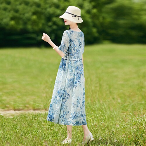 清仓夏季女装苎麻碎花连衣裙时尚复古文艺洋气减龄大码高端长裙子图片