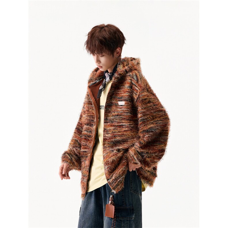 【现货】XZ1218MY9573特价P66美拉德油画渐变条纹毛衣开衫外套,男装针织衫/毛衣,星座1218（原611-3）