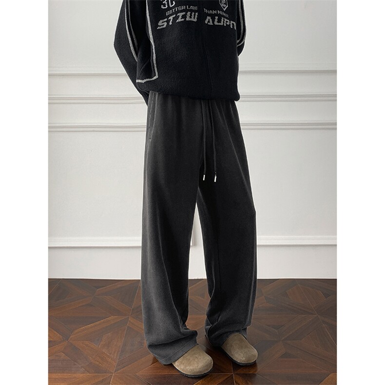 青少年休闲裤男生秋季慵懒风垂坠高级感拖地裤复古宽松大码弯刀裤，男装休闲裤，电商A022