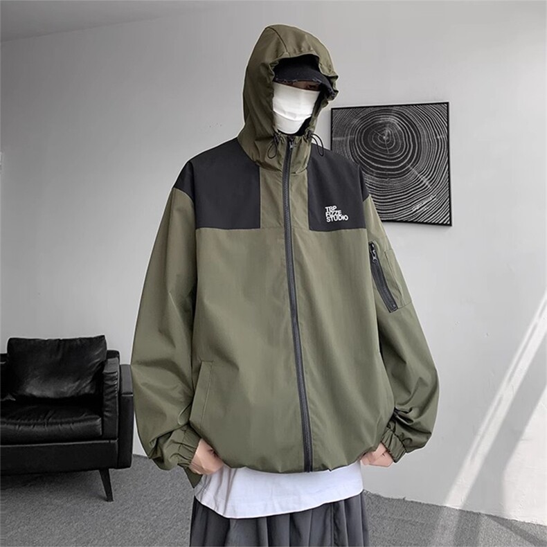 JK8188-P70 拼色潮牌冲锋衣 工装连帽登山服休闲夹克图片