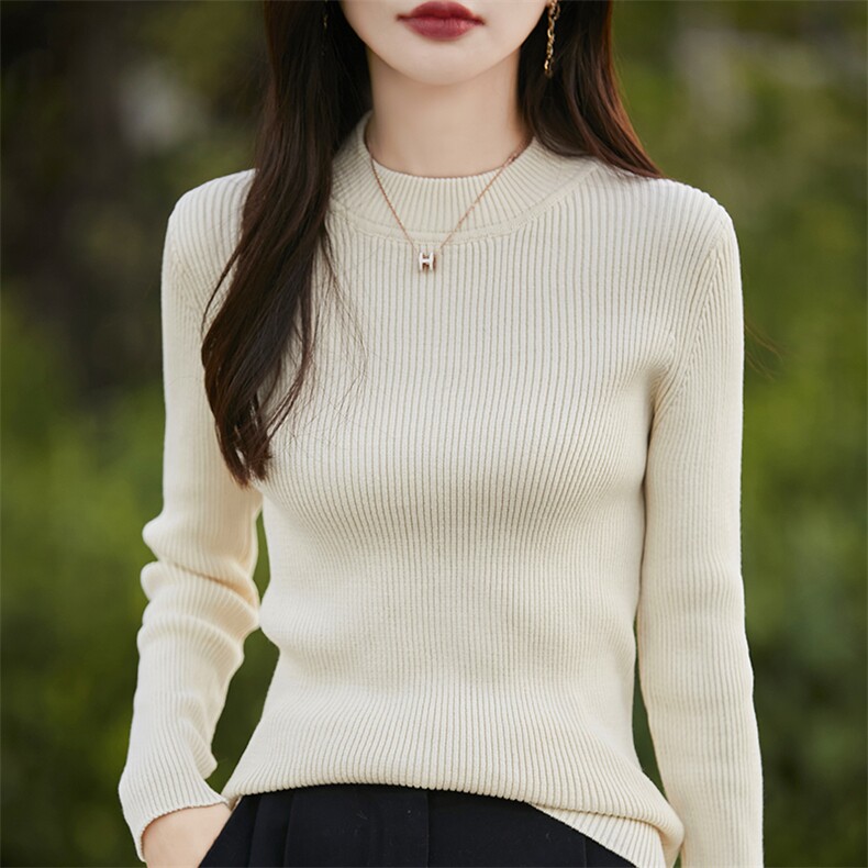 简约纯棉长袖半高领打底衫女修身显瘦内搭针织衫毛衣百搭纯色上衣,针织衫/毛衣,斯美雅电商供货