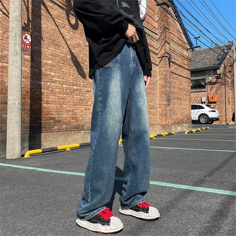 直筒牛仔裤美式韩版宽松阔腿长裤高街坠感潮牌复古拖地裤N852-p40,男装牛仔裤,星座1008