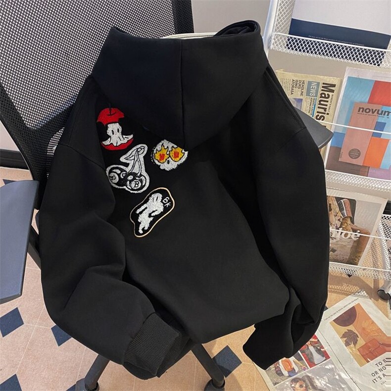万针刺绣结构设计重磅秋冬全棉高品质美式高街连帽卫衣外套Y7802,男装卫衣,电商A486