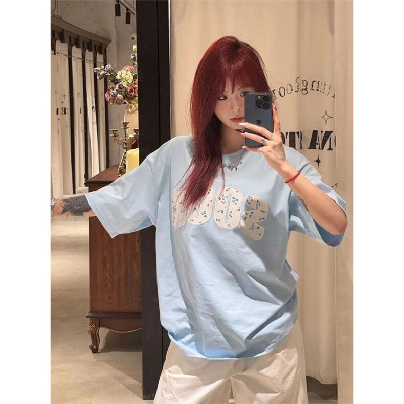 H0681-P35贴布刺绣美式高街宽松小众短袖t恤上衣女,女装T恤,星座617A-2