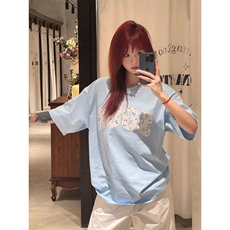 H0681-P35贴布刺绣美式高街宽松小众短袖t恤上衣女，女装T恤，星座617A-2