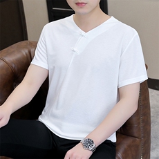 风2026夏季纯棉盘扣绣短袖T恤唐装大码男士小衫XF6502-P45，男装T恤，星座1105-3