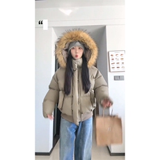 现货三防重磅硬挺boxy短款羽绒棉衣座山雕大毛毛领PU皮棉服外套冬，男装棉衣，电商A443