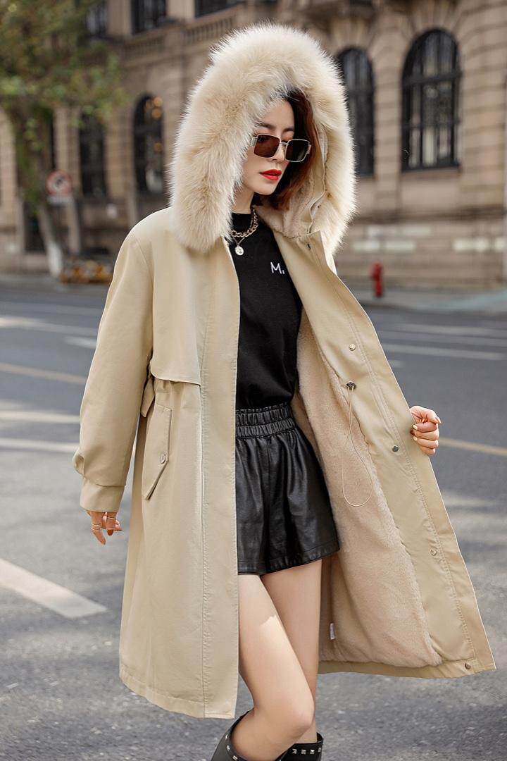 风衣版狐狸毛派克服韩范，女装风衣，贻思茗