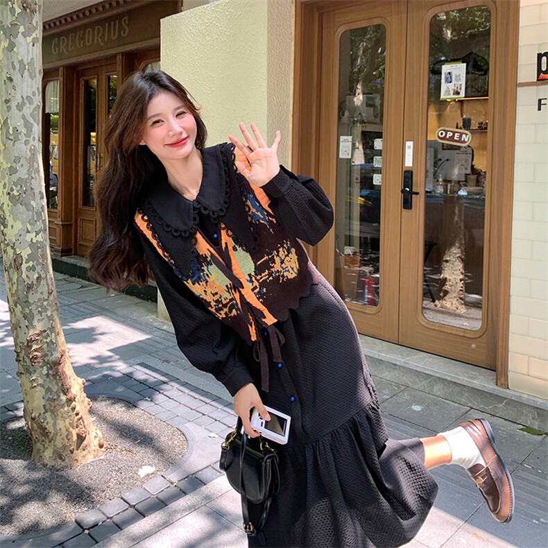 超好看拼色马甲连衣裙女春秋2025新款冷淡系独特设计感衬衫裙,女装连衣裙,C位