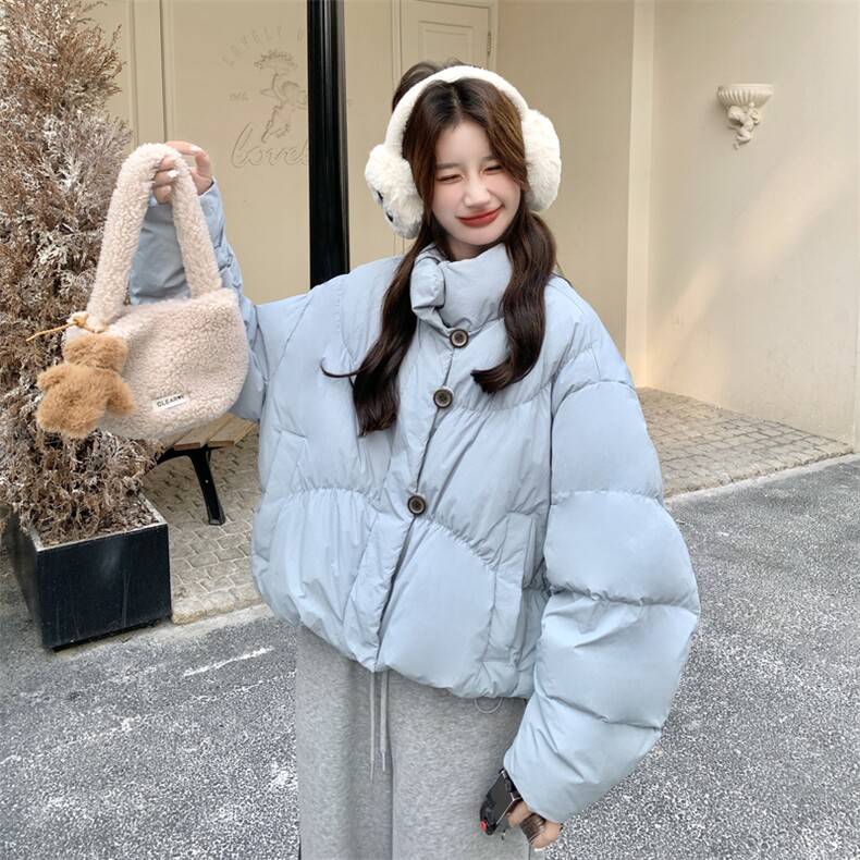 新款蓝色立领短款羽绒服2D014-10049-P235-K368,女装短外套,2D014