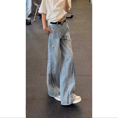 【有货】DBK3058-批50美式复古做旧裂纹夏季高腰宽松显瘦阔腿裤，男装牛仔裤，星座603-2