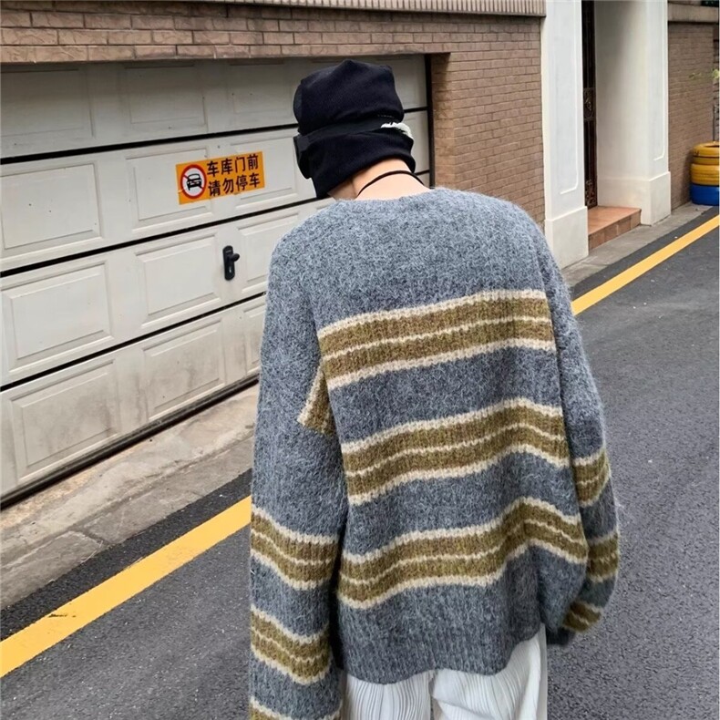 日系复古软糯渐变圆领毛衣2025秋冬慵懒风减龄休闲针织衫,男装针织衫/毛衣,星座1210-1