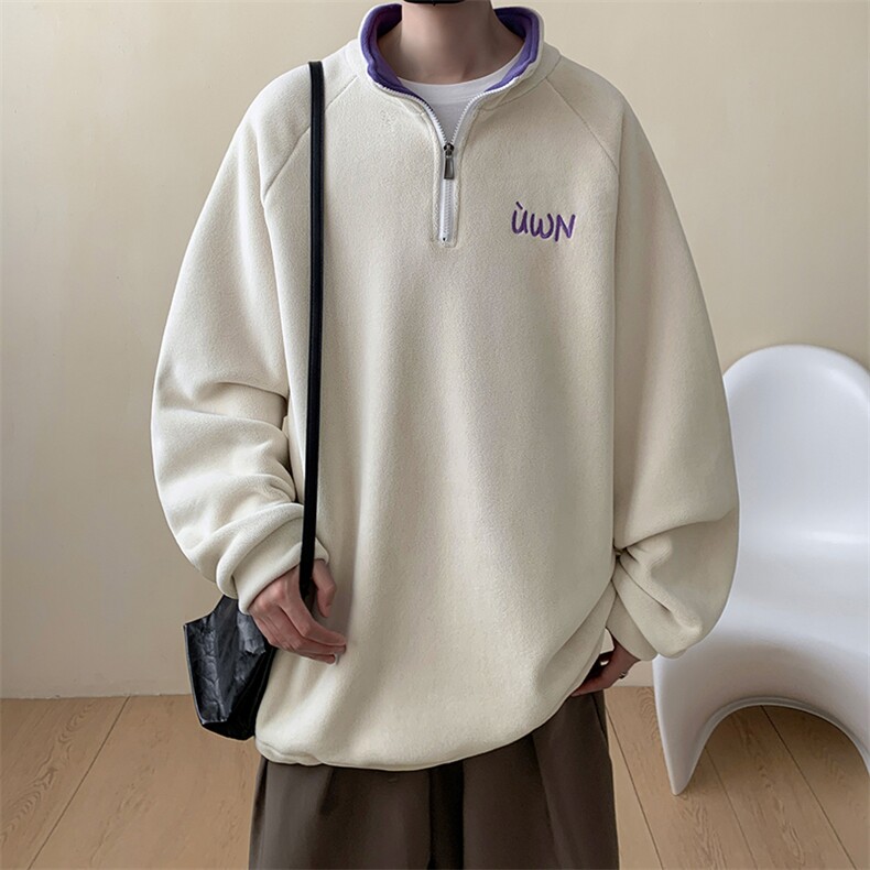 摇粒绒卫衣D5237-TP50控价68冬季加绒刺绣宽松半拉链翻领外套,男装卫衣,电商A102-1